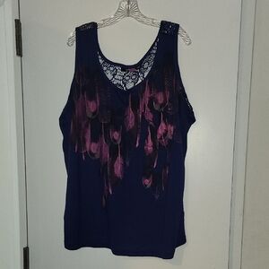 Navy and Pink Feather Lace Women's Top